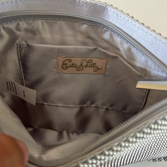 Estee & Lilly Silver Mesh Clutch Crossbody Bag with Ring Handle & Chain Strap - Picture 5 of 10